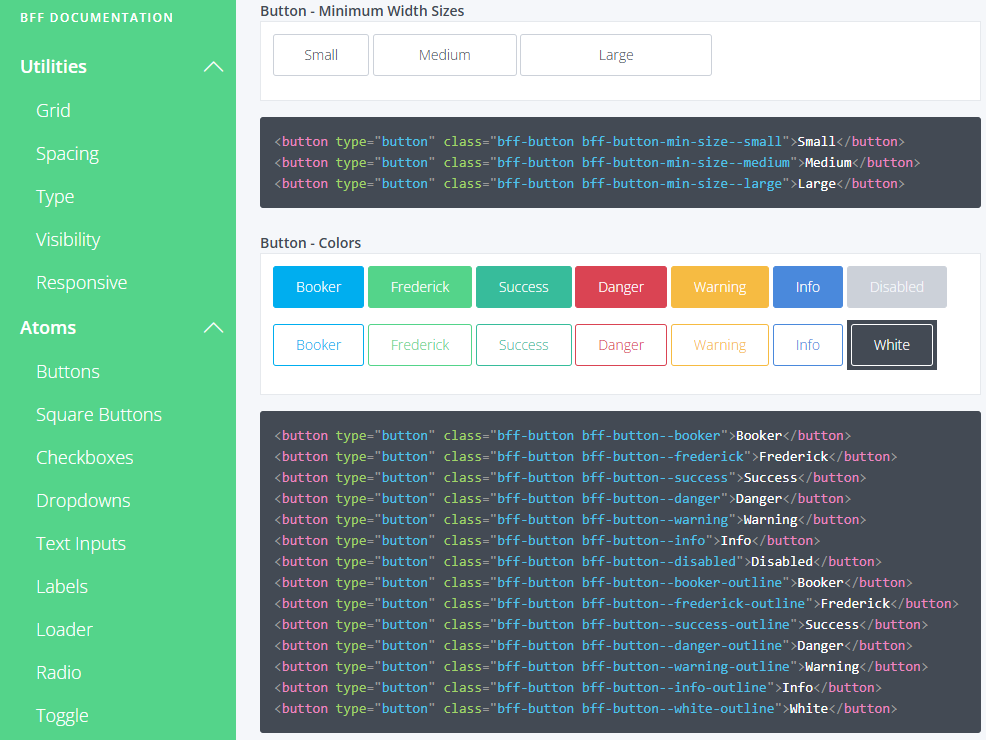 BFF design system documentation example