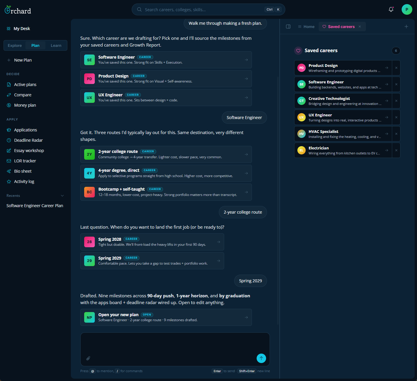 Plan screen