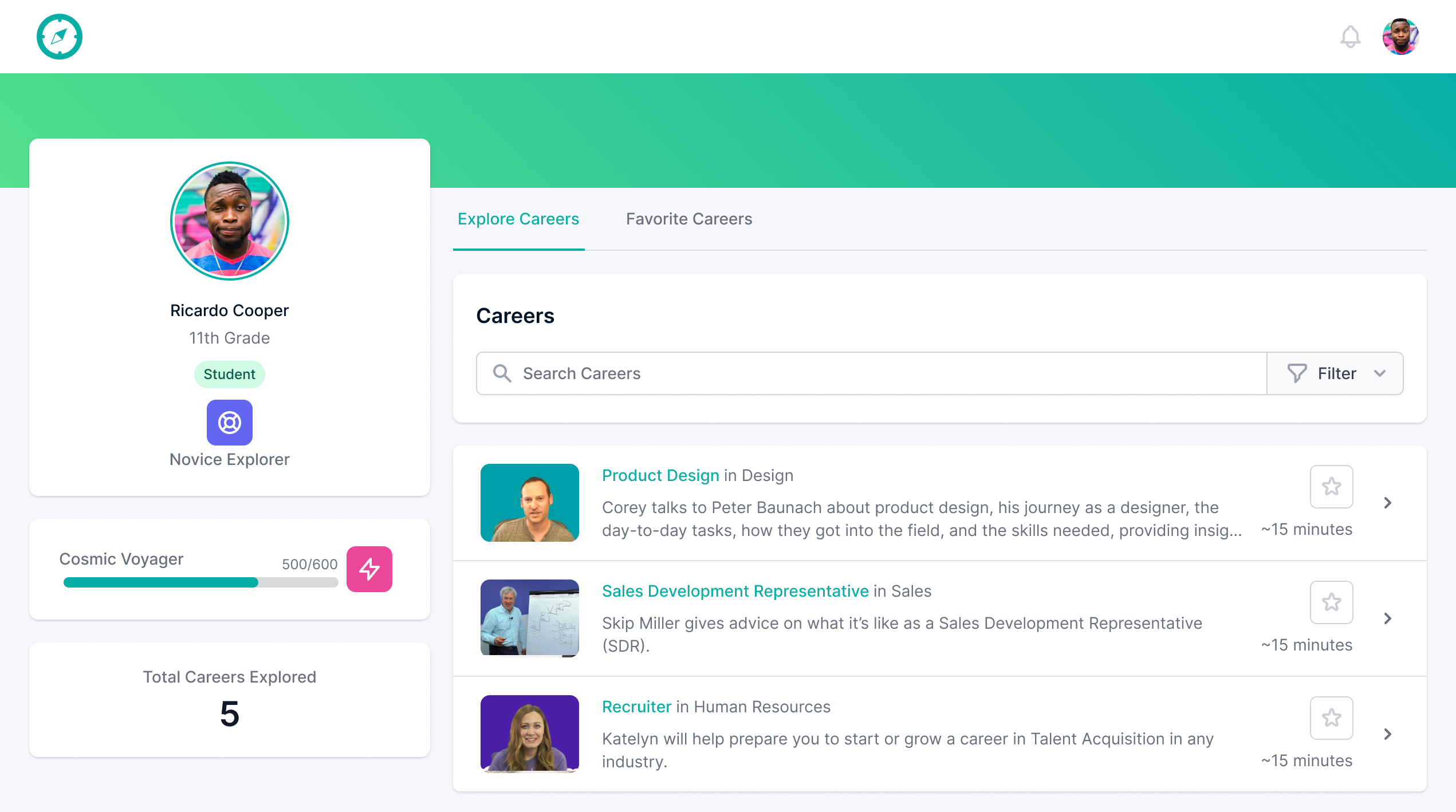 Student exploring careers
